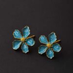 Blue Enamel Flower Stud Earrings
