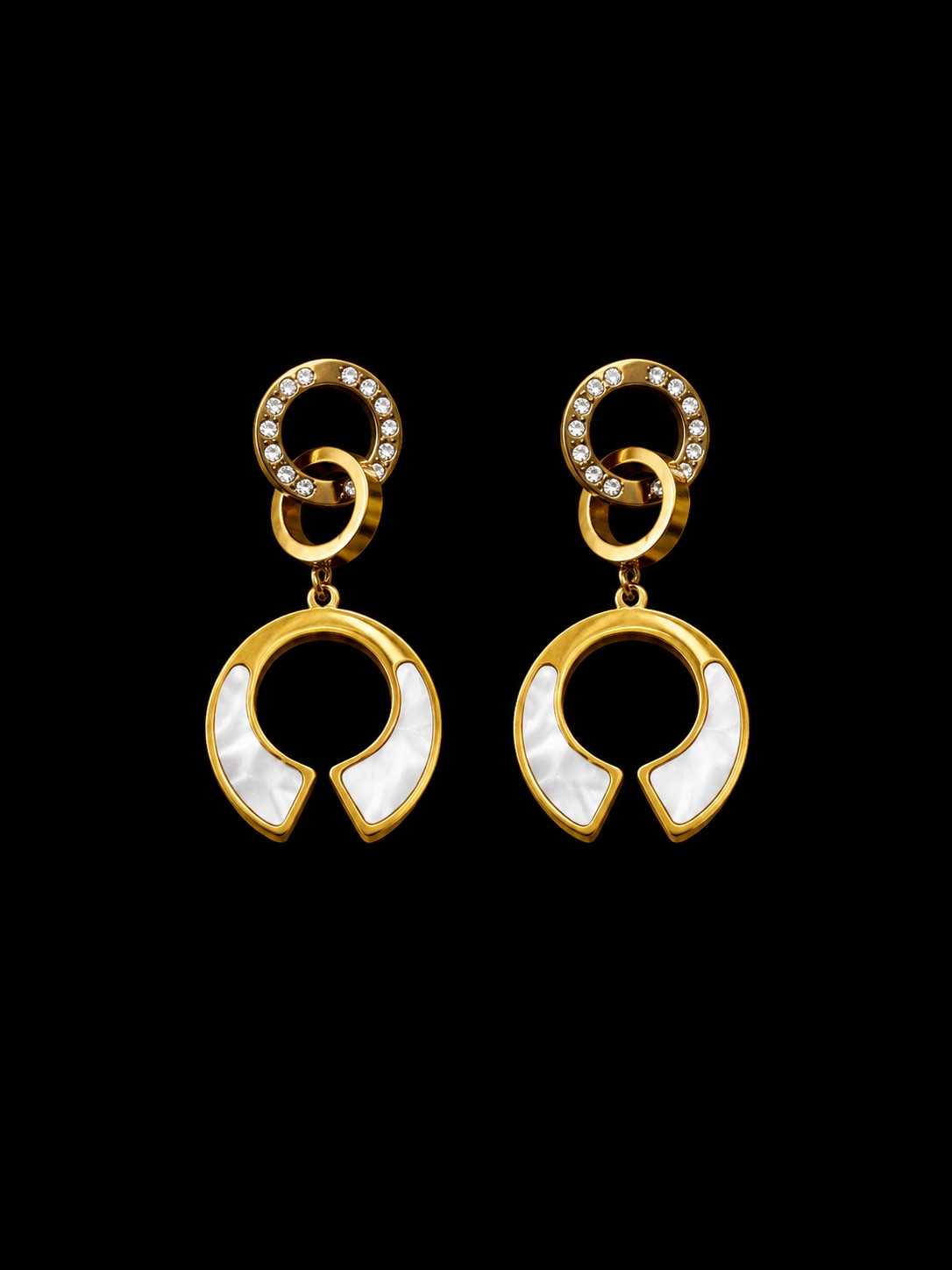 IMG_6639 Crystal Interlocking Ring Mother-of-Pearl Earrings - Image 1