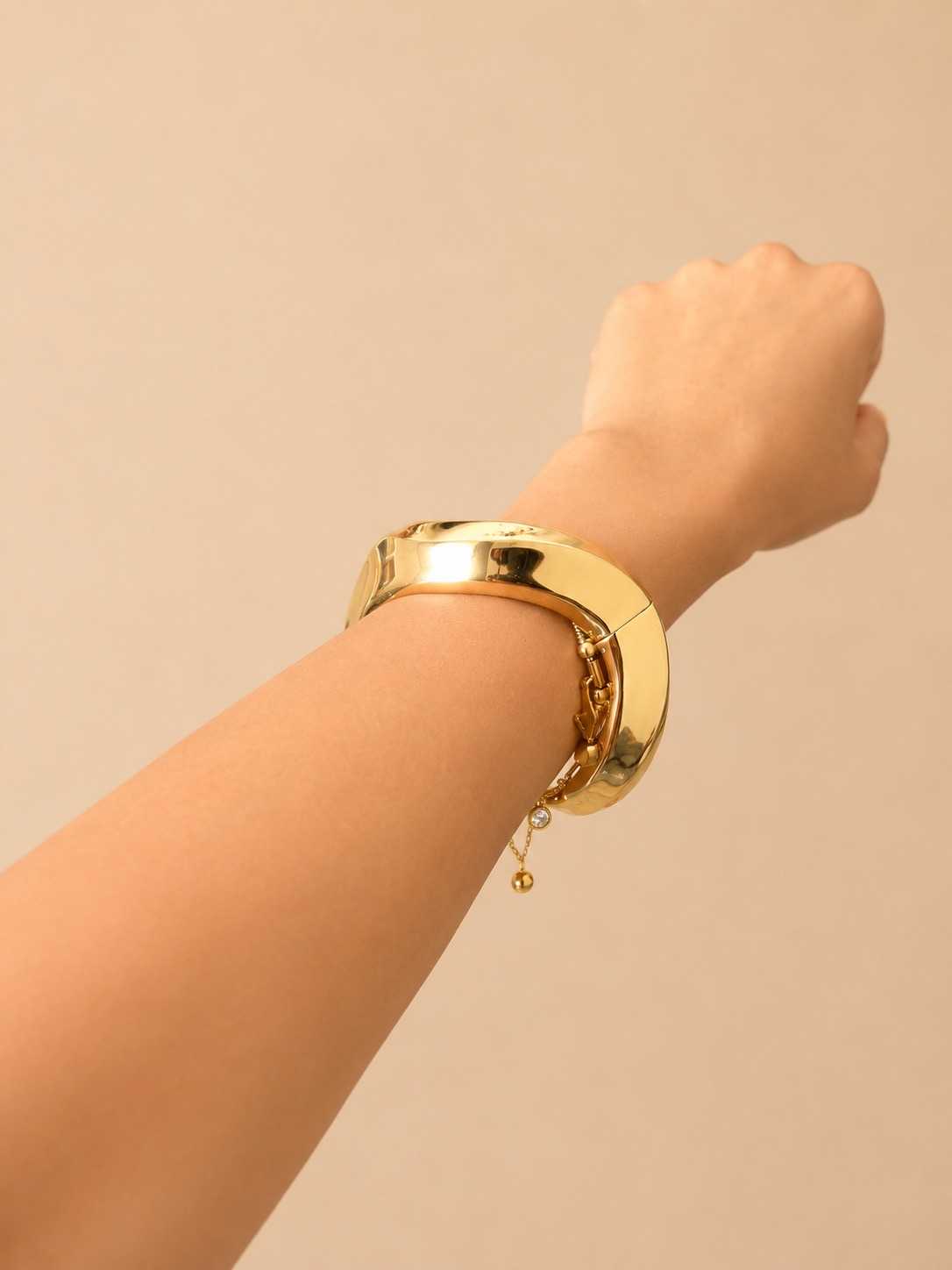 IMG_6682 Chunky Cuff Bangle with Crystal Charm - Image 1