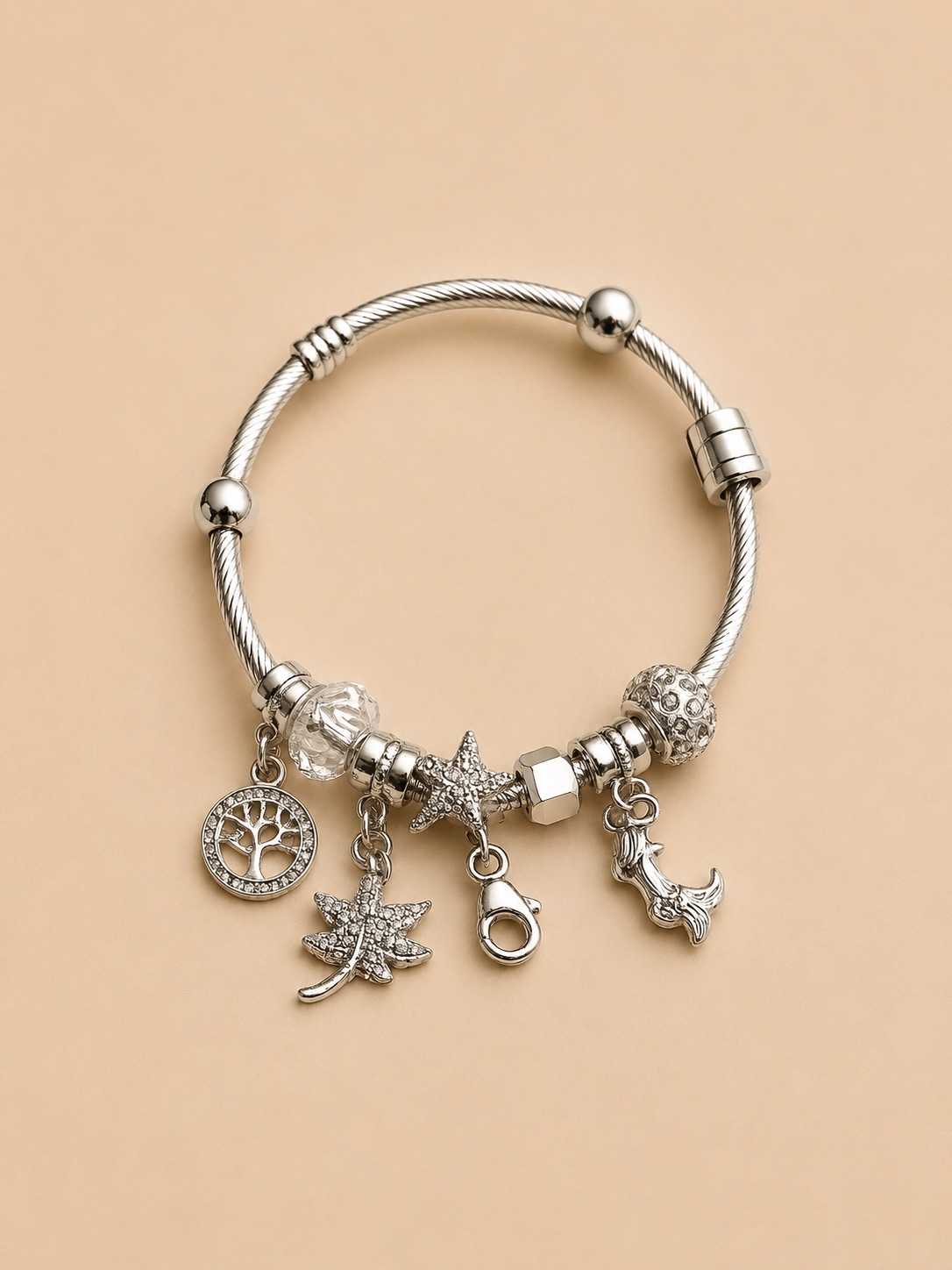 IMG_6683 Pandora-Style Crystal Nature Charm Bangle - Image 1