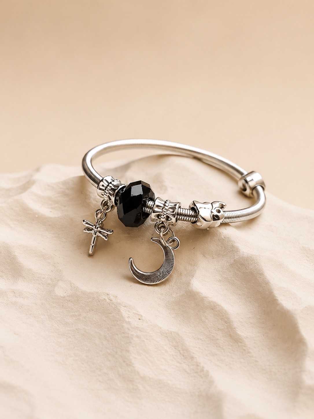 IMG_6690 Pandora-Style Dragonfly & Moon Charm Bangle - Image 1