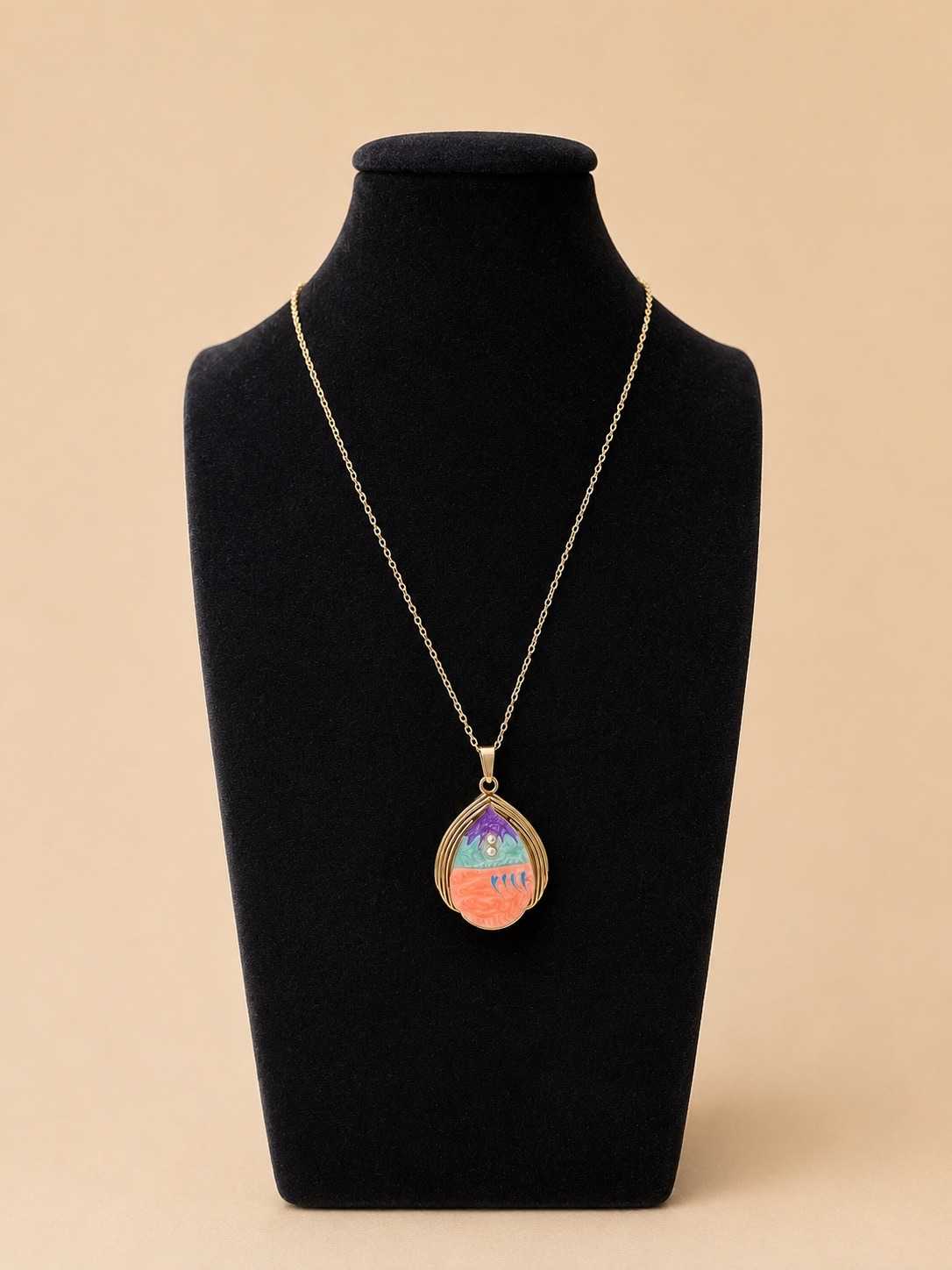 IMG_6697 Artistic Enamel Teardrop Pendant Necklace - Image 1