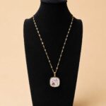 Floral Enamel Square Pendant Necklace