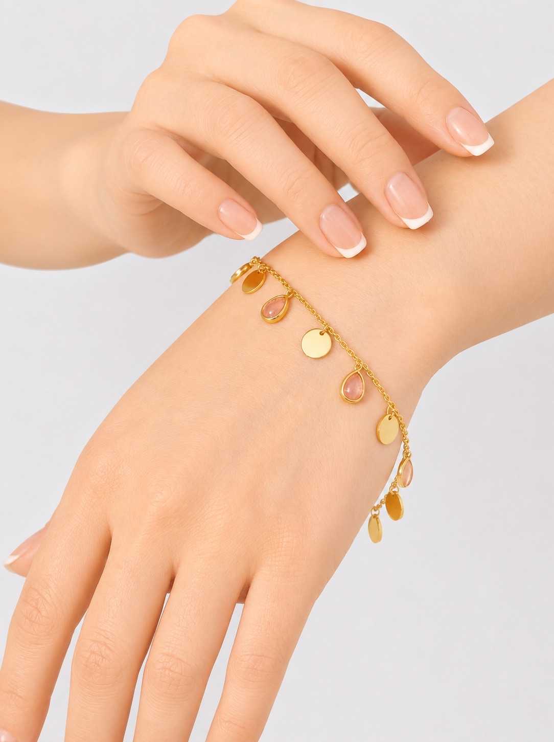 IMG_6751 Teardrop Gemstone & Disc Charm Bracelet - Image 1
