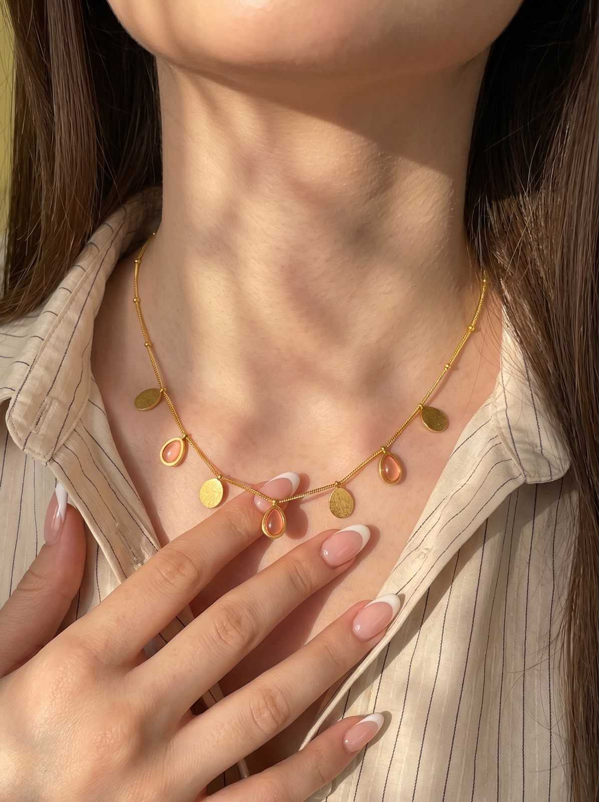 IMG_6753 Teardrop Gemstone & Disc Charm Necklace - Image 1
