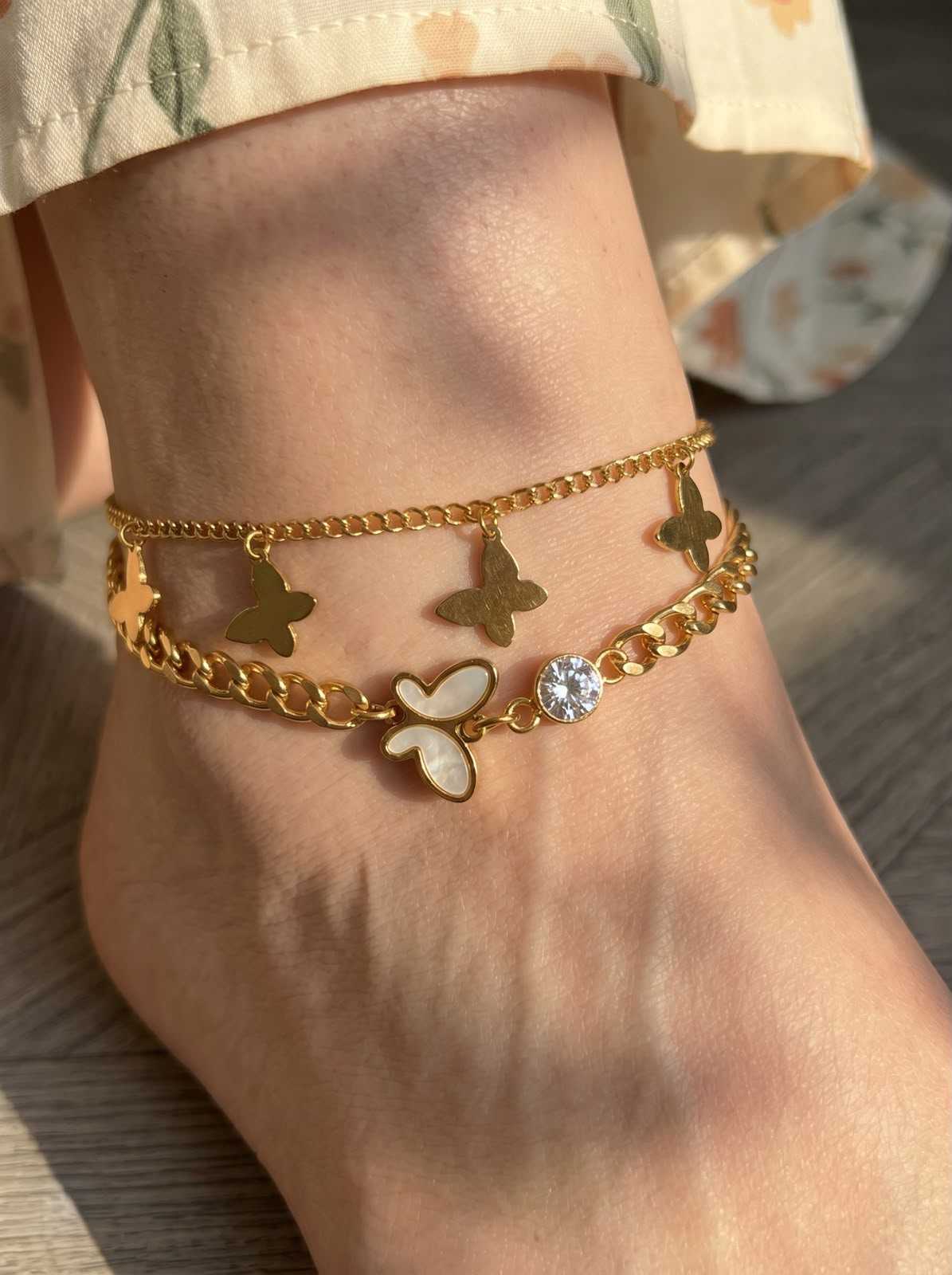 IMG_6754 Butterfly Charm Layered Anklet - Image 1