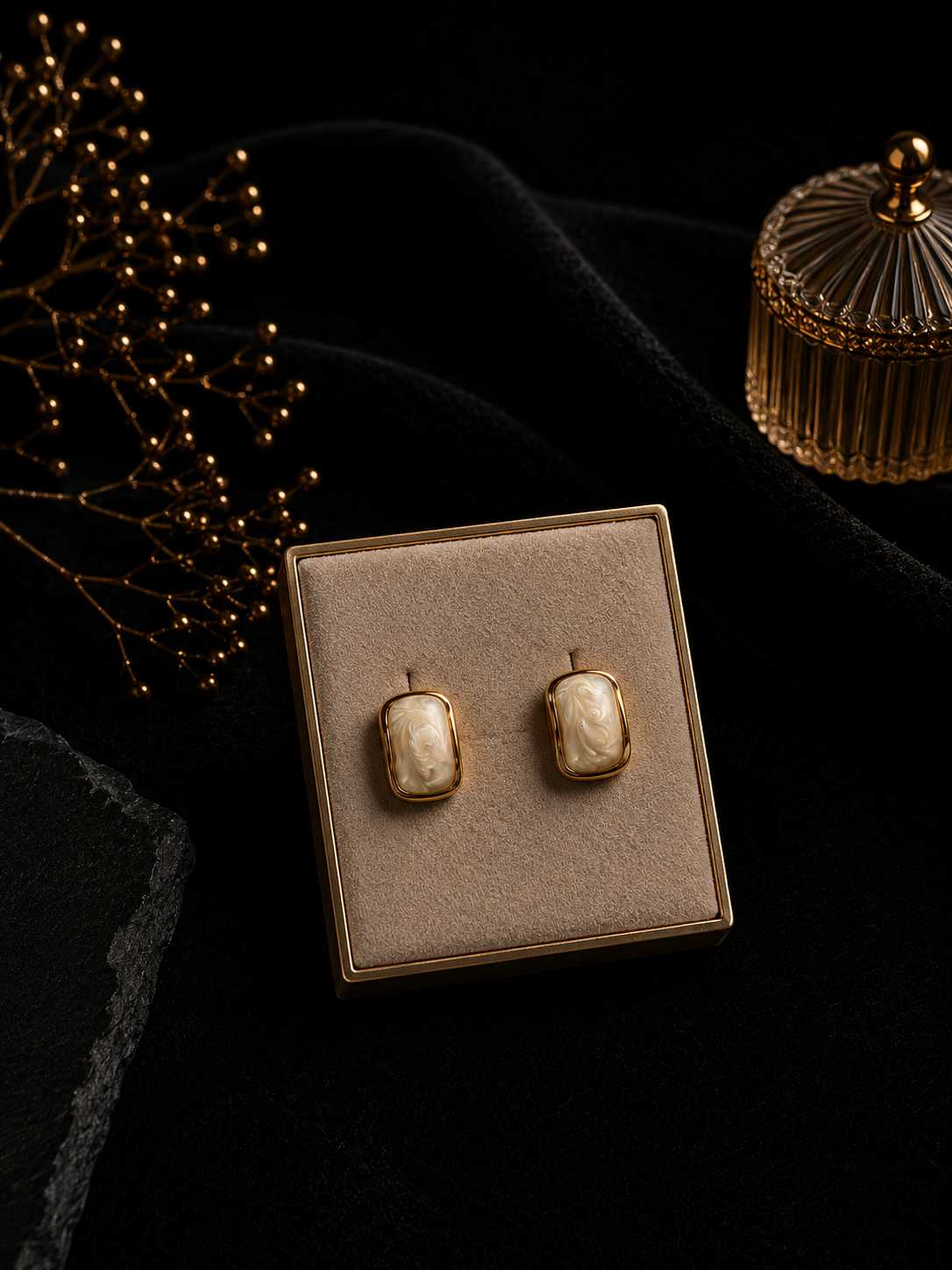 IMG_7051 Marbled Resin Rectangle Stud Earrings - Image 1