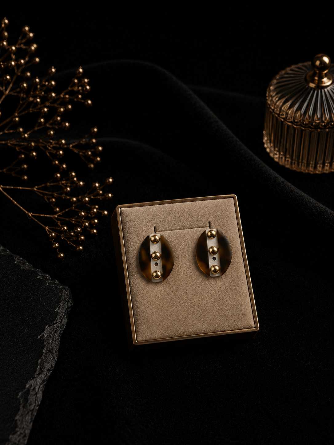 IMG_7055 Tortoiseshell Oval Stud Earrings with Gold Studs - Image 1