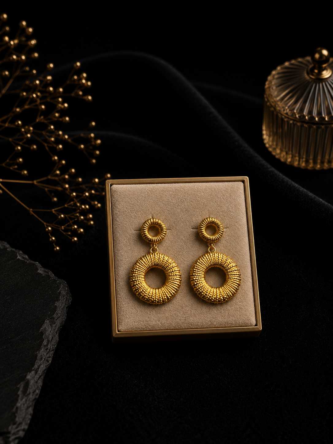 IMG_7062 Textured Sunburst Ring Drop Earrings - Image 1