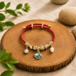 Red Cord Charm Bangle with Crystal & Pearl Accents